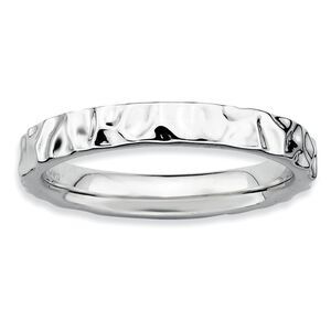 3.25mm Sterling Silver Stackable Hammered Polished Band, Size 8